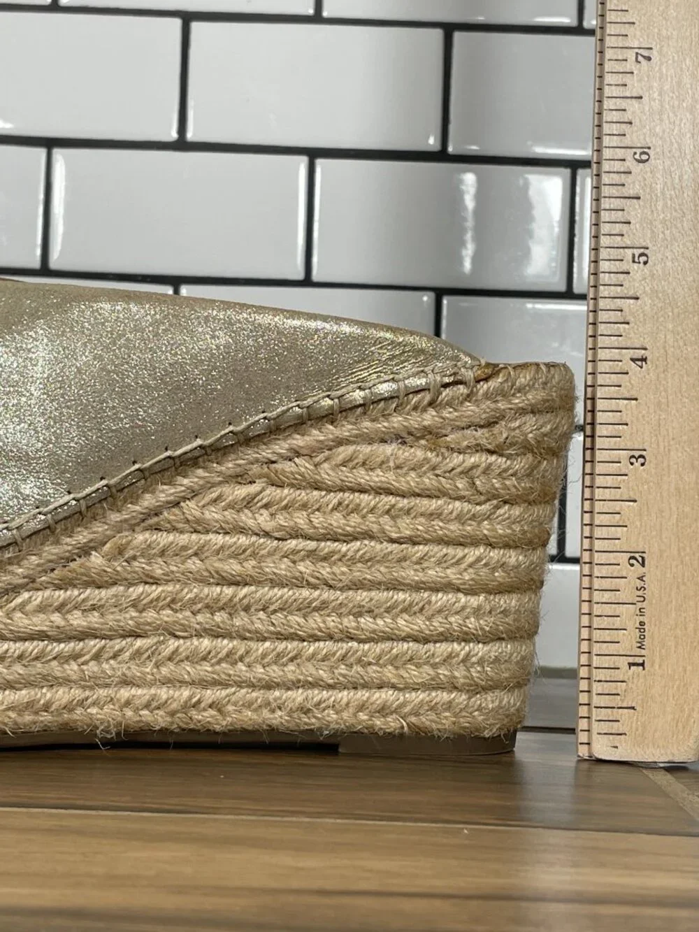 Franco Sarto Tiffany Shoes Womens 11 Gold Leather Platform Wedge Espadrille